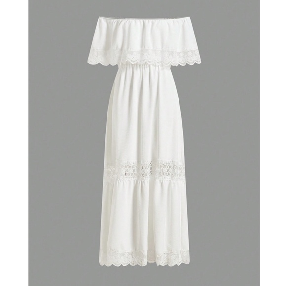 Boho White Lace Off Shoulder Maxi Dress - Picture 5 of 5